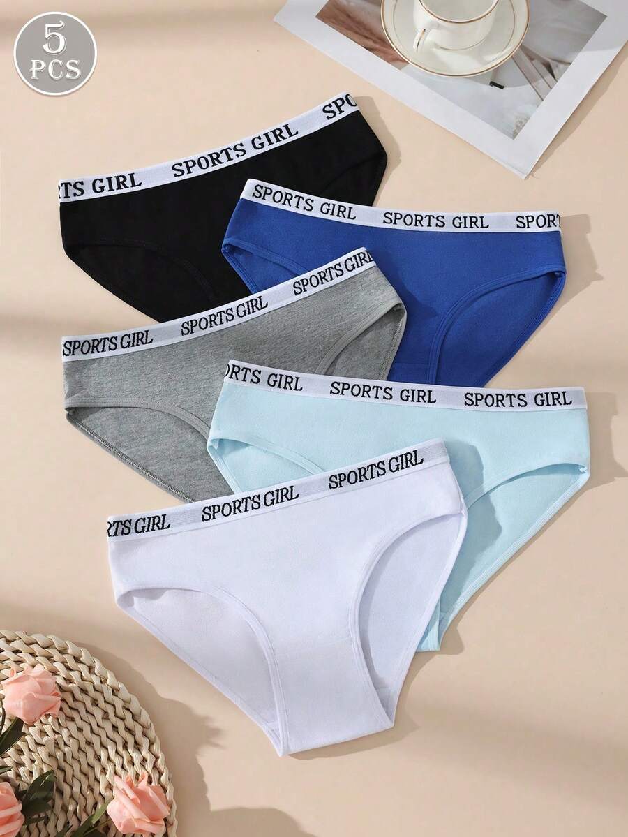 5pcs Letter Woven Cotton Women's Triangle Panties, Bodycon Elastic Comfortable Ladies Underwear - Multicolor - View 1