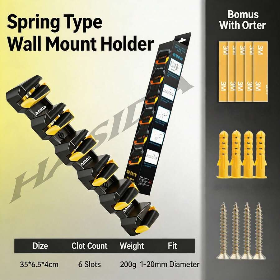 HASIDA New Soft Glue Wall‑Mounted Fishing Rod Holder Drill‑Free Rod‑ Quick‑Release Lure Rod Storage Display Rack - 6‑slot EVA & Spring Steel Yellow - View 1