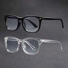 2 Pairs Men's Square Rivet Decor Black Transparent Glasses, Suitable For School Wear Transparent Glasses Accessories, Men's Glasses Accessories - Transparent - View 9