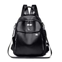 LANYIBAIGEROO Retro Soft Leather Dual Shoulder Bag Women's 2026 New Casual Multi-Function Travel Backpack Large Capacity Commuting Schoolbag - Black - View 13