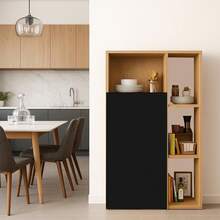 Mueble Alacena Despensero Organizador Multiusos Melamina de Alta Resistencia, con Puerta, Estantes y Repisas (Roble Negro) - roble negro - Ver 2