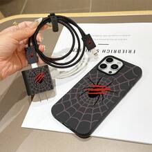 6pcs Casing Ponsel Motif Jaring Laba-laba Hitam Cair + Penutup Kepala Charger + Pelindung Kabel + Tali Penyimpanan + Tali Pelindung Kabel Data TPU Anti-Jatuh, Casing Ponsel Apple, Kompatibel dengan Apple 17 16e 16 15 14 13 12 11 Mini Pro Max Air X XR XSMAX 8 7 Plus, Casing Belakang Matte Anti-Jatuh, Casing Pelindung Smartphone, Casing untuk Penggunaan Sehari-hari, Aksesoris Ponsel Modis, Desain Kreatif, Desain Cetak UV, Casing Pelindung Modis, Pecinta Mode, Pecinta Musik, Sempurna sebagai Hadiah Ulang Tahun - MultiWarna - View 5