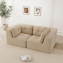 Corner Sofa Modular Beige 2 Seaters - Corduroy Fabric - 米色 2 人座 - 查看 2
