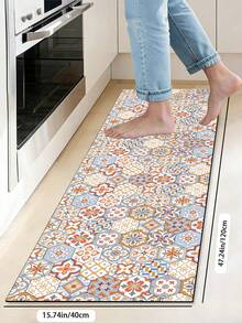 1 Pc Pink Geometric Floral Tiles Pattern Kitchen Mat, 3.5 Mm Soft Rubber That Absorbs Water And Is Easy To Clean. Suitable For Corridors, Bathrooms, Living Rooms, Outdoor Door Mats, And Toilets. Useable Throughout The Year And For Various Holidays. - Multicolor - View 13