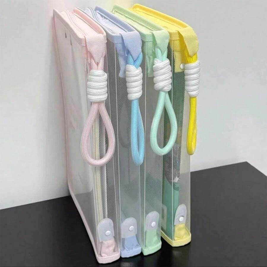 1pc Transparent Document Bag, Large Capacity Portable, Handheld Document Storage Bag, Suitable For Document Storage, Stationery Storage, Desk, School, Office, University, Gift For Students, Office Workers, Teachers, Christmas Gift - Multicolor - View 1