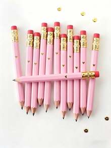 5/20pcs Heart Shaped Golf Pencils, Mini, Sharpened, With Eraser - 4 Inch Short, 2 HB, Suitable For Gift Party Games, Bridal Shower Party Games, Back To School (Pink/Magenta) - Pink - View 5