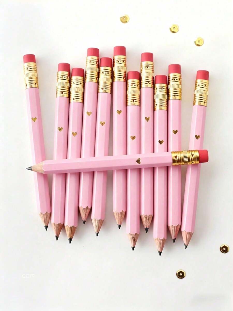 5/20pcs Heart Shaped Golf Pencils, Mini, Sharpened, With Eraser - 4 Inch Short, 2 HB, Suitable For Gift Party Games, Bridal Shower Party Games, Back To School (Pink/Magenta) - Pink - View 1