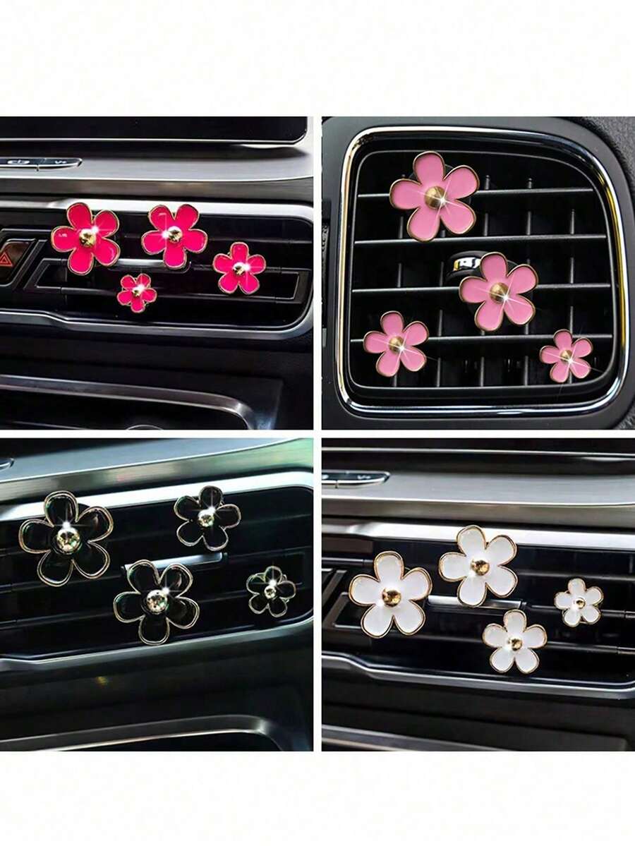 4pcs Car Air Vent Fragrance Clip, Floral Scented Decor Clip For Car Interior - A - View 1