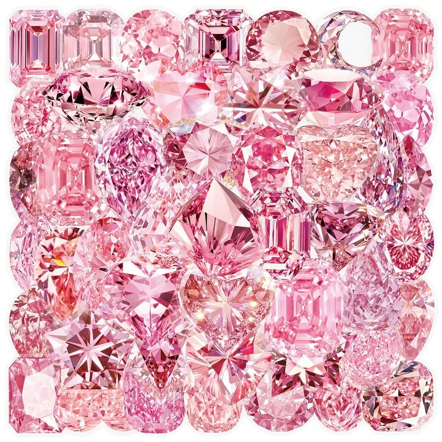 50 Pcs Transparent Pink Diamond Gem Stickers Decals For Phone Case, Cup, And Luggage - 50 PCS - View 1