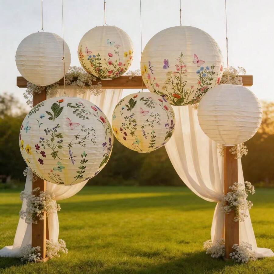 Ins Style Pastoral Butterfly & Floral Paper Lantern, Suitable For Wedding, Window Display And Cozy Decor, Hanging Lantern Can Be Used For Flower Shop Atmosphere - Multicolor - View 1
