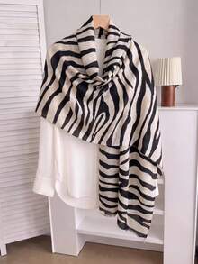 1pc New Zebra Print Scarf, Women's Muslim Hijab, Soft Breathable Long Scarf, Elegant Shawl, Fashionable Versatile Office Wrap - Multicolor - View 5