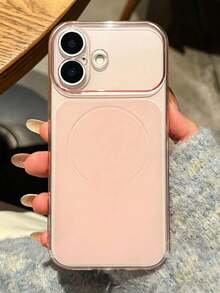 1pc Ultra-Thin Matte Transparent Pink Magnetic Full Coverage Phone Case, Compatible With IPhone17 17 Pro Max, 17 Pro, 17, 16promax, 16, 15, 14 Plus, 13 Pro Max, Compatible With Wireless Charging, Soft Touch Transparent Back Cover, Fashionable Minimalist New Phone Case, Suitable As Holiday Birthday Gift For Family And Friends - Pink - View 3