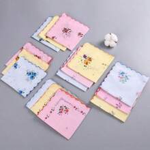 12pcs Women's Handkerchiefs, Vintage Style, 11-Inch Floral Pattern, Wavy Edge Design, Embroidered Craftsmanship, Suitable For Tea Parties, Weddings And Other Occasions. - Multicolor - View 4