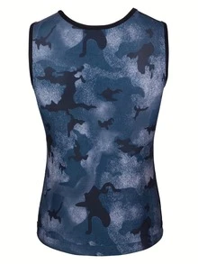 Chaleco deportivo de compresión para hombres, camiseta de tirantes que induce la sudoración de sauna, camisa de compresión de pecho ajustada (pedir una talla talla grande grande) otoño - Neblina azul - Ver 3