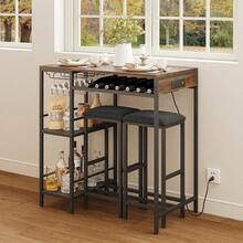Mesa Alta Tipo Bar 92x50x93 con 2 Bancos| Estilo Rústico| Mesa con Porta Copas para Sala O Departamento| Mesa con Vinoteca| Mesa con 2 Bancos - Marrón - Ver 7