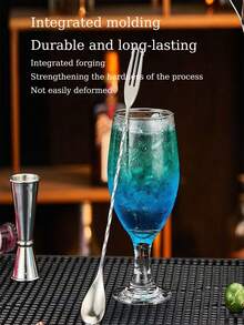 1 cái/2 cái thìa bar bằng thép không gỉ, thanh khuấy cán dài thiết kế ren, thìa bar cocktail hai đầu - Xem 2