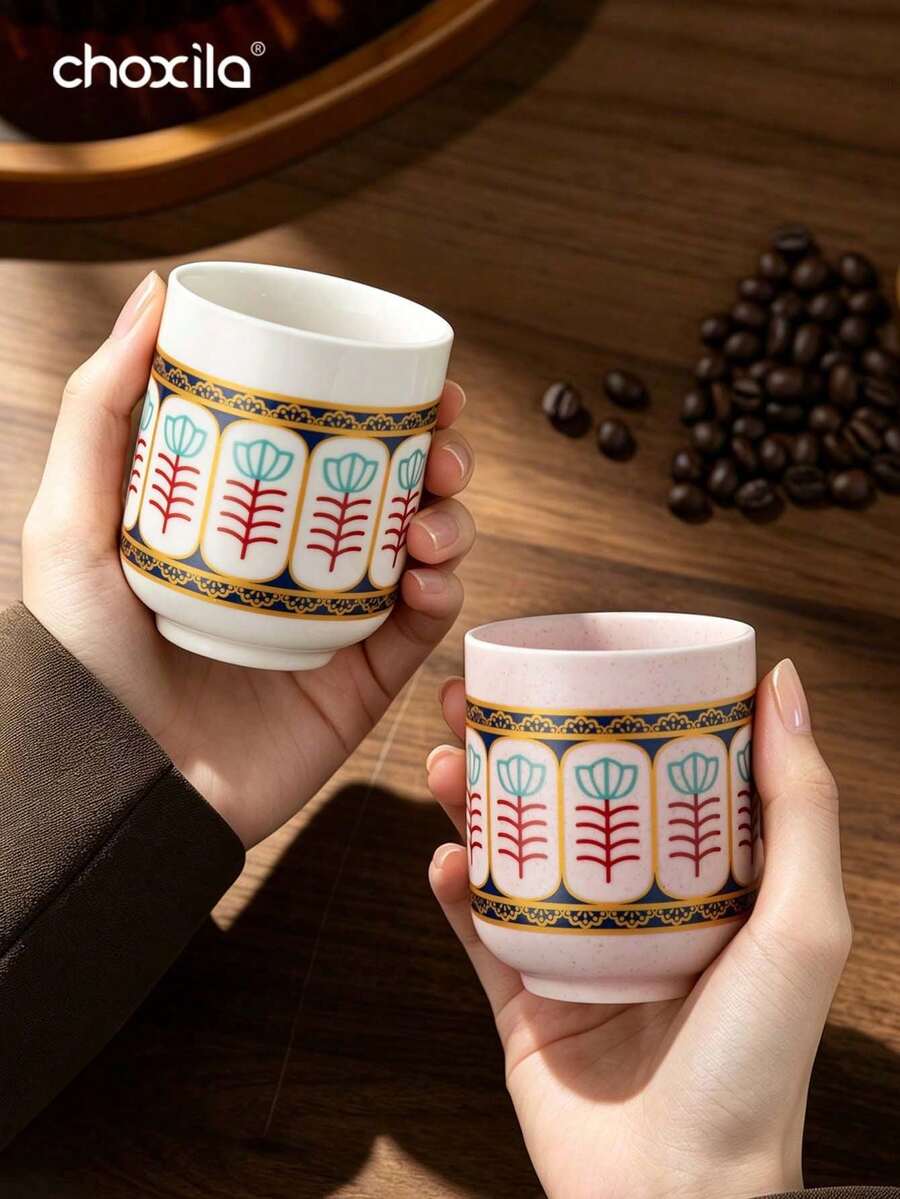 choxila 1pc/4pcs Set Ceramic Coffee Cup, Middle Eastern Style Design, Espresso Mug, Tea Cup, Milk Cup,Arabic Coffee Cup – 180ml,Saudi National Day Gift, Ramadan/Eid Al-Adha Gifts - Porcelain Cup - View 1