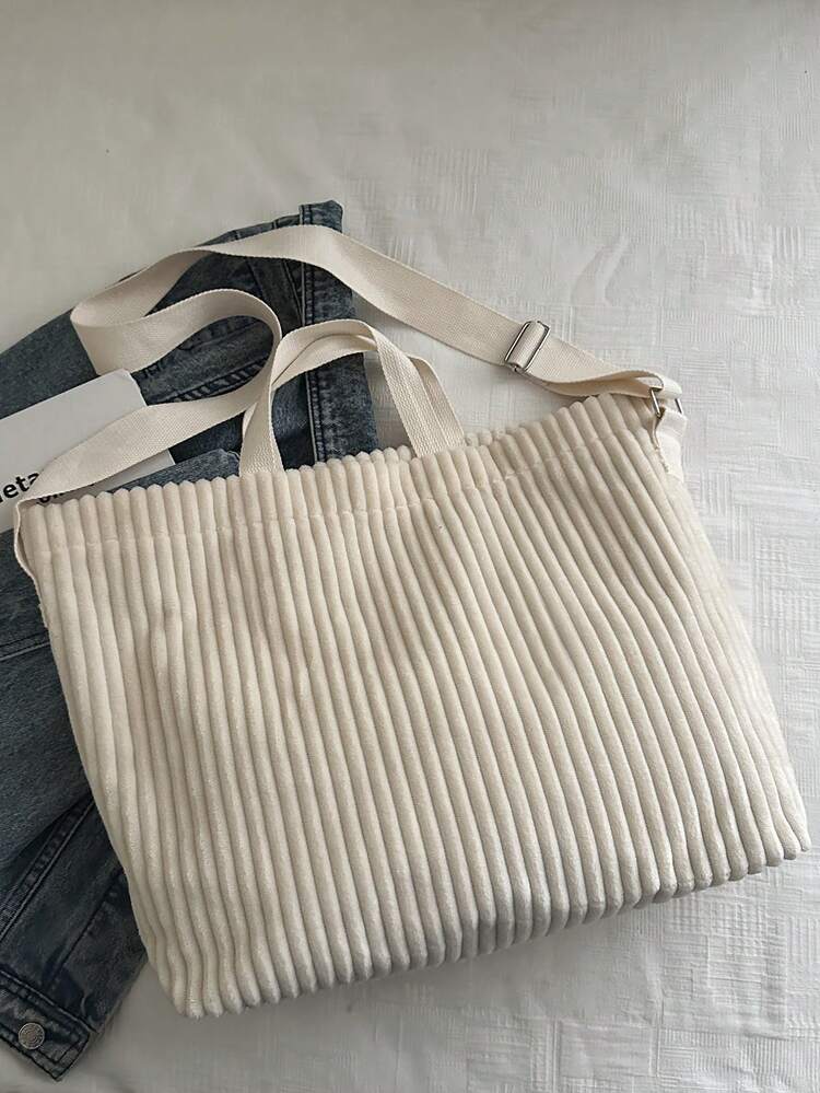 Autumn/Winter Versatile Niche New Large Capacity Shoulder Tote Bag Korean Style Corduroy 2026 Slouchy Handbag - Beige - View 8