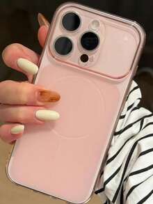 1pc Ultra-Thin Matte Transparent Pink Magnetic Full Coverage Phone Case, Compatible With IPhone17 17 Pro Max, 17 Pro, 17, 16promax, 16, 15, 14 Plus, 13 Pro Max, Compatible With Wireless Charging, Soft Touch Transparent Back Cover, Fashionable Minimalist New Phone Case, Suitable As Holiday Birthday Gift For Family And Friends - Pink - View 4