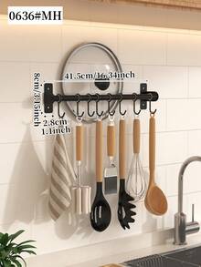 No-Drill Kitchen Hook Rack, Wall-Mounted Kitchen Utensil Holder, Movable Hooks, Suitable For Pots, Pans, Kitchen Tools, Space-Saving Kitchen Storage Rack, Multi-Scenario Use, Multi-Functional Hook Rack - Multicolor - View 14