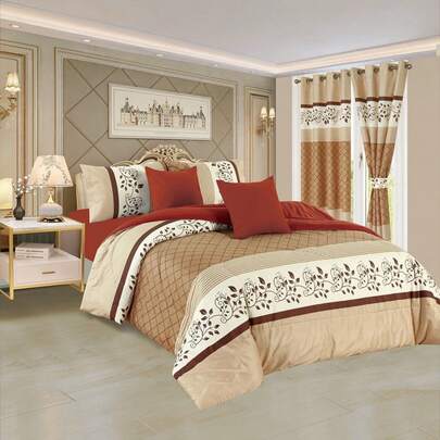 Set 11 Pz Edredón Matrimonial Reversible con Cortinas, Sábanas, Fundas de Almohada, Forros de Cojies, Lazos (11 Piezas en Total), Set de Recámara Completo Combinado