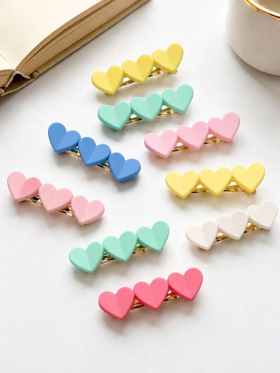 5pcs Girls Cartoon Heart Hair Clips, Non-Damaging, Versatile Daily Wear, Back To School Hair Accessories - Multicolor - View 1