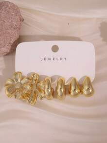 2/6/16PCS Vintage Style Mixed Plated CCB Earrings Set, Floral & Geometric Versatile Ear Jewelry - Gold - View 2