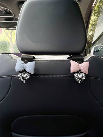 Bowknot Heart Pendant Car Hook Cute Car Seat Back Storage Hook, Car Interior Storage Hook, Invisible Car Hook, Car Interior Accessories