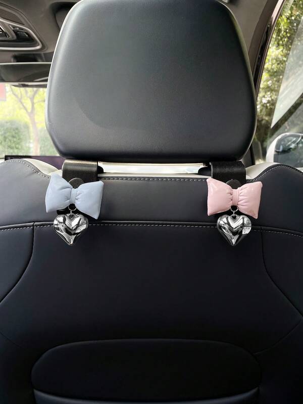 Bowknot Heart Pendant Car Hook Cute Car Seat Back Storage Hook, Car Interior Storage Hook, Invisible Car Hook, Car Interior Accessories