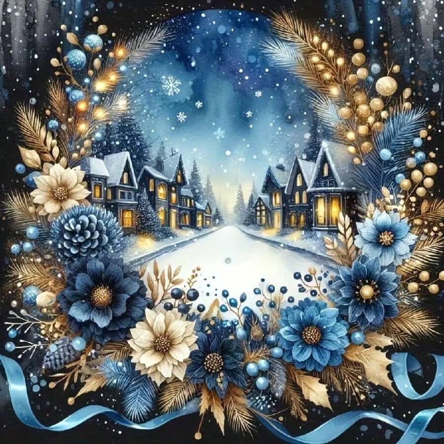 1PC DIY 5D Diamond Painting Kit Christmas Wreath Pattern - Round Full Drill Art Mosaic Craft, Home Wall Decor, Unframed - No Frame - View 1