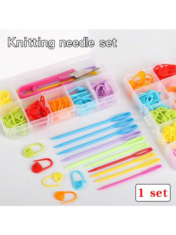 pince 1 Set Crochet Counter Markers, Crochet Stitch Markers, 10 Large Eye Needles With Storage Box, Suitable For DIY Crochet Handicraft Projects