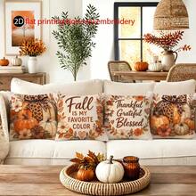4pcs Autumn Thanksgiving Pumpkin Floral Pillow Covers, American Country Style Autumn Leopard Print Bow Pumpkin Floral Pattern, Single-Sided 2D Flat Print, Non-3D Real Embroidery, 45*45cm (18*18in), Soft Comfortable Polyester Cushion Covers, Zipper Closure, Machine Washable, Suitable For Living Room Bedroom Home Decor (Pillow Covers Only, Pillow Insert Not Included) - Multicolor - View 9