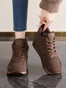 Women's Casual Sports Shoes With Thermal Lining - Coffee Brown - View 1