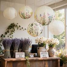 Ins Style Pastoral Butterfly & Floral Paper Lantern, Suitable For Wedding, Window Display And Cozy Decor, Hanging Lantern Can Be Used For Flower Shop Atmosphere - Multicolor - View 3