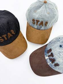 1pc Unisex Vintage Washed Star Embroidery Baseball Cap, Dual-Tone Curved Brim Adjustable Dad Hat, Suitable For Spring/Summer Travel And Daily Wear - A - View 1