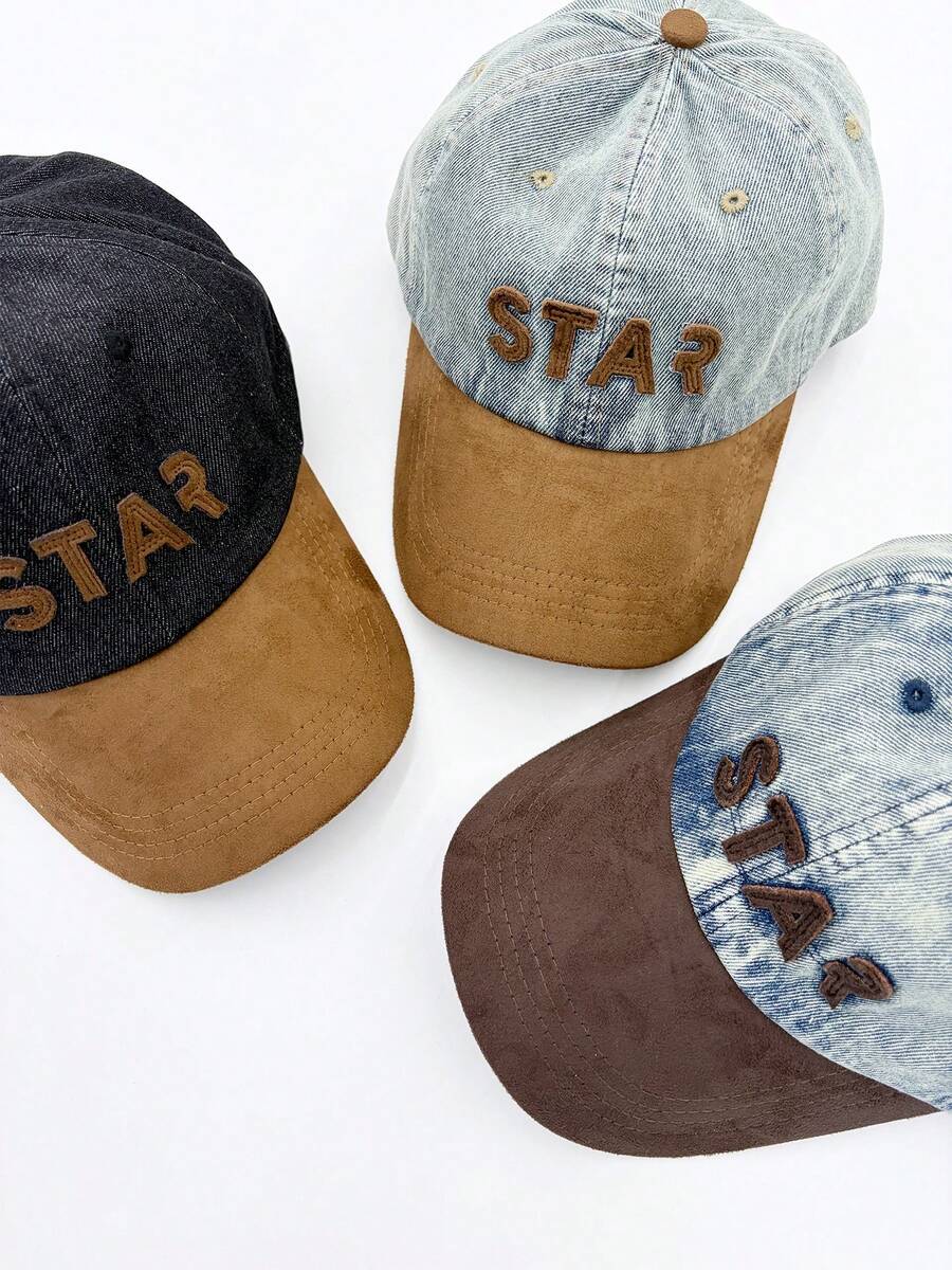 1pc Unisex Vintage Washed Star Embroidery Baseball Cap, Dual-Tone Curved Brim Adjustable Dad Hat, Suitable For Spring/Summer Travel And Daily Wear - A - View 1