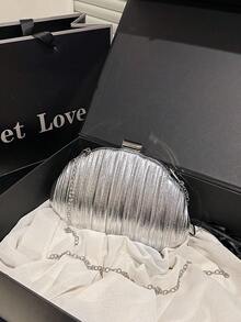 Dedoo Shell Hollow Design Creative Acrylic Chain Women's Bag, Personalized Casual Shoulder Bag, Suitable For Party, Gathering, Street Photography - Silver - View 3