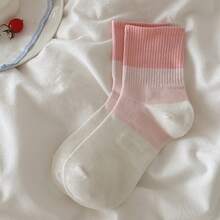 1/3/4/5/10 Pairs Mixed Random Color Spring/Summer Women's Mid-Calf Socks, Colorblock Breathable Mesh Colorful Sports Socks - Multicolor - View 5