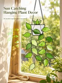 5PCSGreen Plant Window Suncatcher, Stained Window Hanging, Handcrafted Faux Plant Stained Glass Panel Sun Catcher For Plant Lovers, Unique Home Indoor&Outdoor Decor - Multiple Styles - View 7