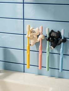 A Cute Cat-Shaped Bathroom Toothbrush Holder, Wall-Mounted Storage Rack, Data Cable Organizer, Multi-Functional Storage Shelf, No-Drill Adhesive Mounting, Suitable For Bathroom Walls, Bedroom Storage, University Dormitories, And As A Christmas Gift. - Multicolor - View 1
