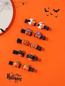 10pcs Girls Cartoon Pumpkin Skull Halloween Party Hair Clips - Multicolor - View 2