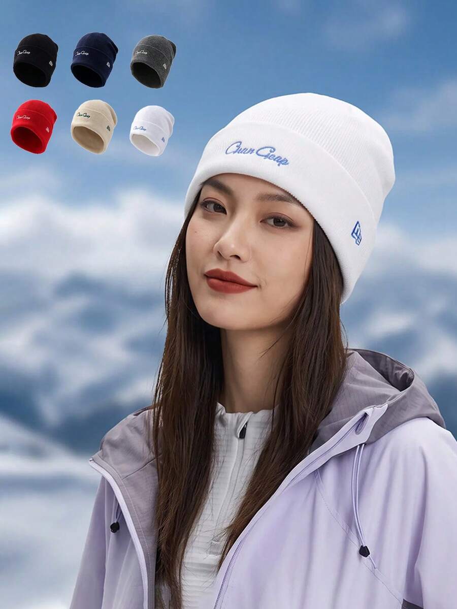 1pc Women's Autumn/Winter Warm Knit Beanie Hat, Fashion Versatile Face-Slimming Ear-Covering Cold-Weather Outdoor Cap - Multicolor - View 1