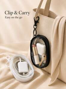 1/2pcs Portable Mini Transparent Zipper Storage Bag With Keychain, Clear Cable Organizer Pouch For Charger, Earbuds, Cables, Keys, Coins And Small Electronic Accessories, Travel Essential - Multicolor - View 8