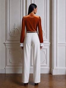 2026 Autumn/Winter New Women's Elegant Colorblock Patchwork Long Sleeve Top, Casual Versatile Cutout Frog Button Design Knit Sweater, Slimming Inner Layer - Orange - View 7