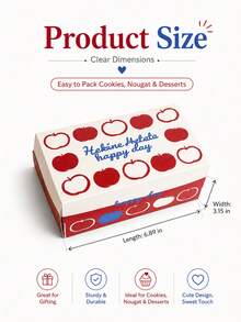 3pcs Apple Print Dessert Packaging Box With Lid, Cute Bakery Treat Container For Cookies, Pastries, Candy, Parties, Gifts And Holiday Celebrations - View 3