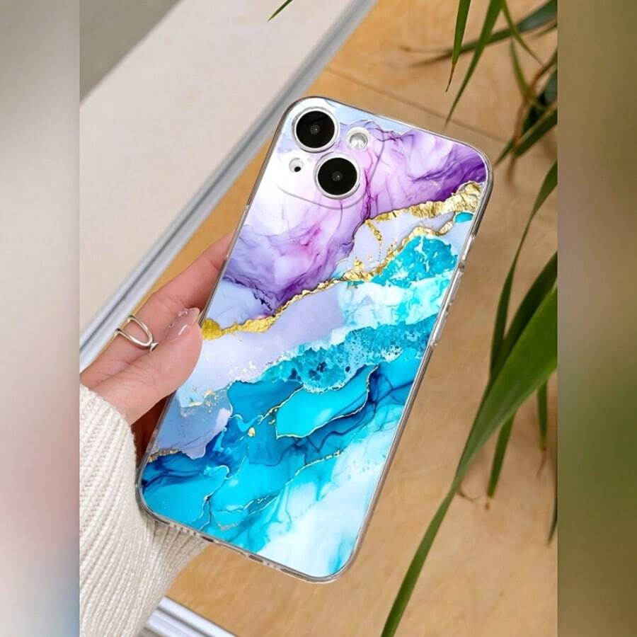 1件極簡貝殼大理石紋高透明手機殼，防摔防刮防指紋透明TPU軟殼，相機鏡頭保護，相容 Apple、Nothing、Pixel，保護套 - 彩色 - 查看 1