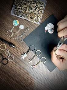 60/50/40/30/20/10/2pcs Metal Key Rings With Chain And Connecting Rings, DIY Keychain Accessories For Handmade, Jewelry Making, Bag Charms - Multicolor - View 6
