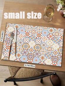 1 Pc Pink Geometric Floral Tiles Pattern Kitchen Mat, 3.5 Mm Soft Rubber That Absorbs Water And Is Easy To Clean. Suitable For Corridors, Bathrooms, Living Rooms, Outdoor Door Mats, And Toilets. Useable Throughout The Year And For Various Holidays. - Multicolor - View 16