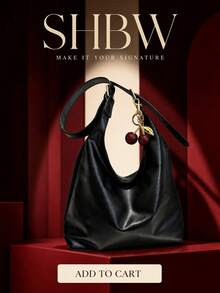 SHBW Women's Large Shoulder Tote Bag With Cherry Charm, New Fashion Design, Elegant And Stylish, Large Capacity Bag - Black - View 8