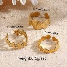 Juego de 3 anillos de acero inoxidable con diseño de concha retorcida y estrella de mar, anillos apilables para mujer - Dorado - Ver 4